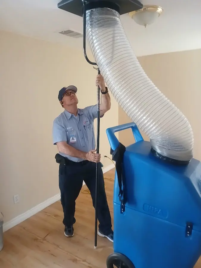 Mini Split Installation technician using HEPA equipment in Chino Hills